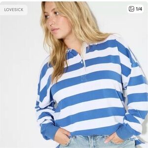 Torrid Love Sick Blue and White Striped Rugby Shirt